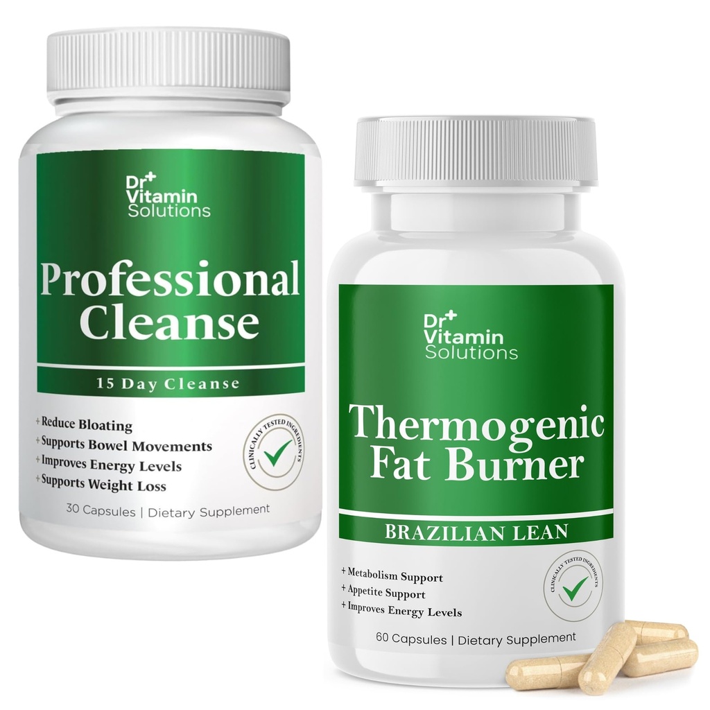 DR VITAMIN 솔루션 전문 Detox Cleanse 및 Thermogenic 지방 버너 번들 - 15 일 무게 관리, Gut 건강 및 Bloating 구호를위한 깨끗 - 90 캡