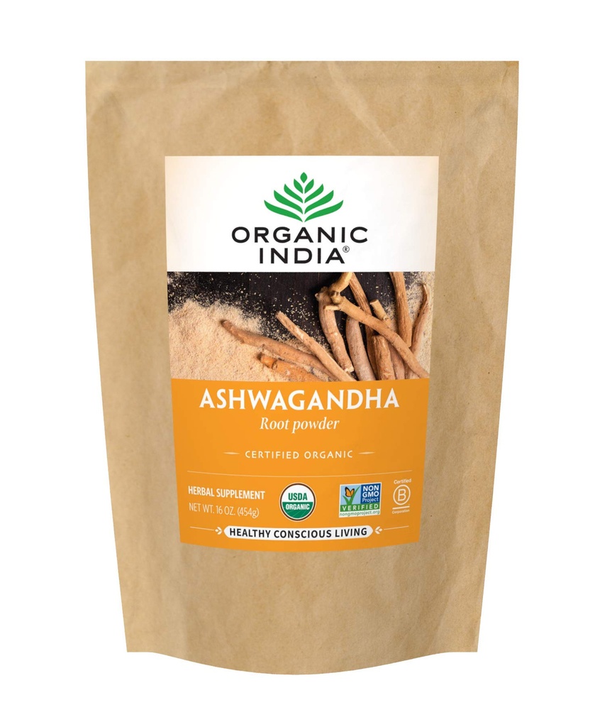ORGANIC INDIA Ashwagandha 분말 유기 - Ashwagandha 뿌리 분말 대량, 초본 보충 - Vegan, Gluten-Free, Kosher, Non-GMO, 스트레스 완화, 에너지 및 수면 - 1lb 가방