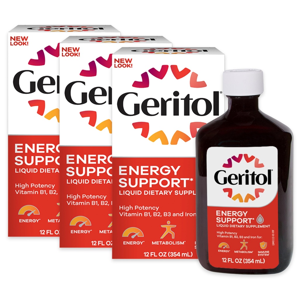 Geritol 액체 비타민과 철 보충교재, 에너지 지원은, 높은 Potency B 비타민과 철을 포함합니다, 벼룩에 쉬운, 인공 감미료 없음, 비 GMO, 12 Oz, 3 팩