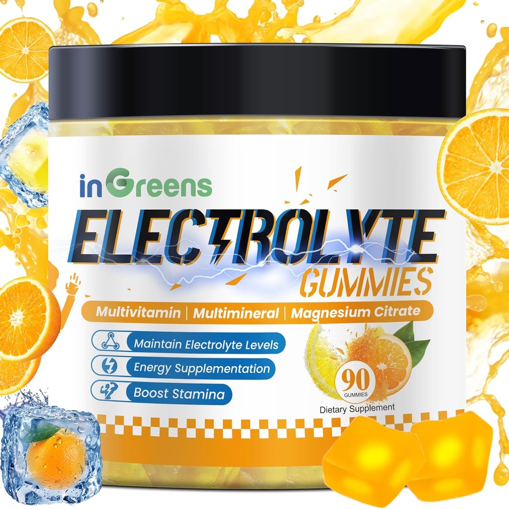 Natural Electrolyte Gummies with 6 Essential Electrolytes - 비타민, 마그네슘, 전해질, Runners, Endurance Sports, Hydration Electrolyte Chews - 90 Gummies 포함