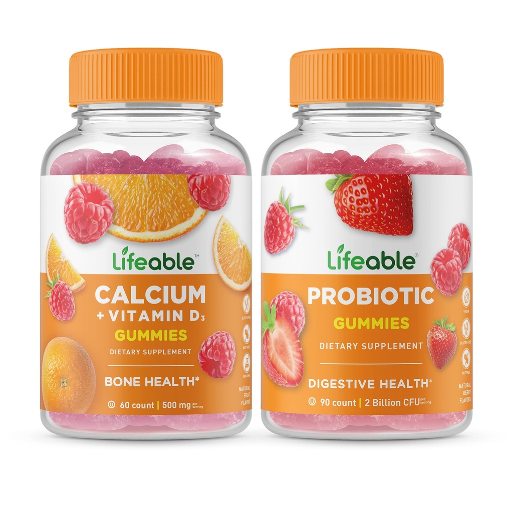 비타민 D + Probiotic 2 억 CFU, Gummies 번들 - 훌륭한 타스팅, 비타민 보충, 글루텐 무료, GMO 무료, Chewable