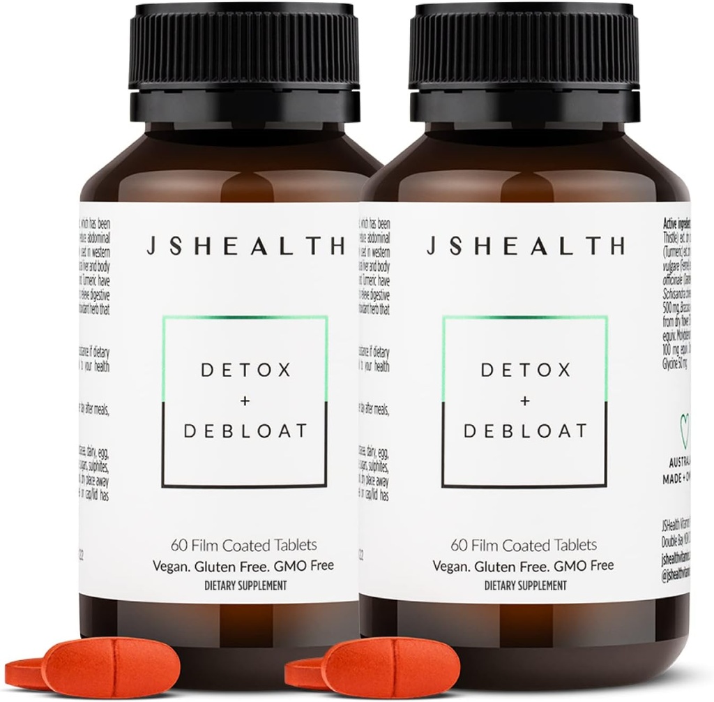 JSHealth Vitamins Detox and Debloat Liver Health Formula | Liver Detox Pills | 우유 이틀, 심황, 펜넬과의 분리식 | Liver Cleanse Supplement (60 정제, 팩 2)