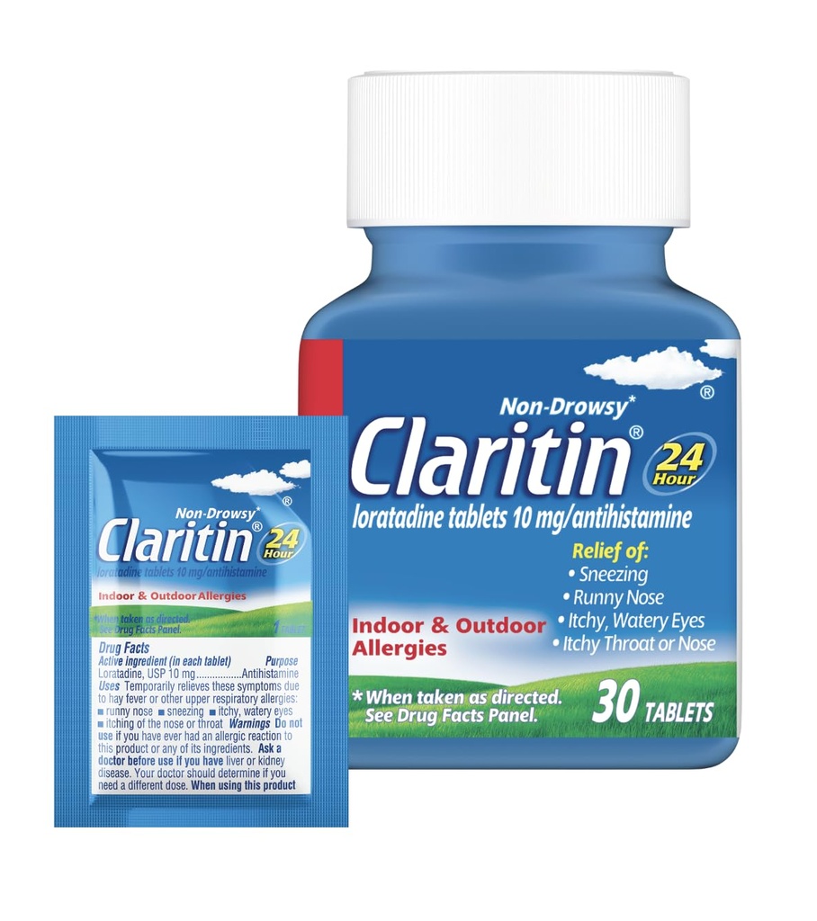 성인을 위한 Claritin 알레르기 약, 24-Hour 비 소화 Loratadine 10mg 알약, Antihistamine, 30의 정제 + 1ct에 고 기복