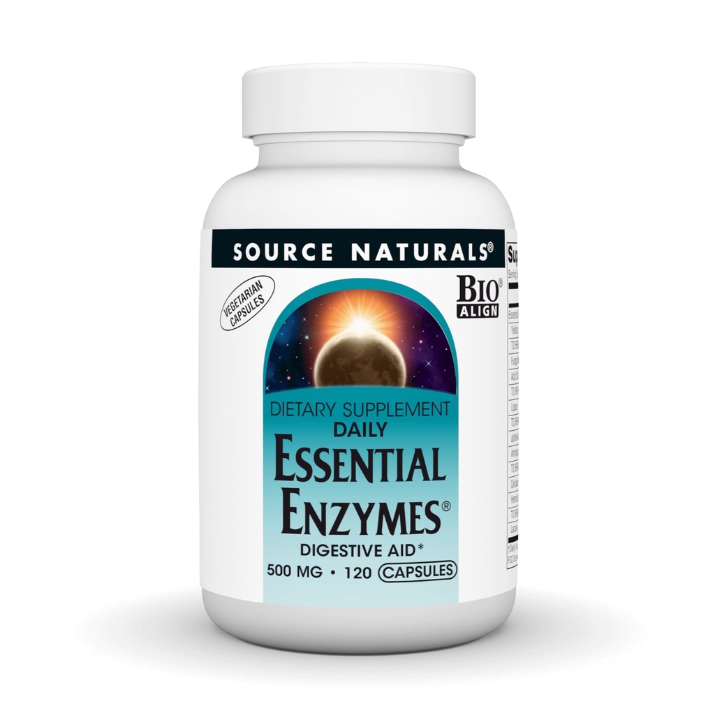 Source Naturals Essential Enzymes 500mg Bio-Aligned Multiple Enzyme Supplement Herbal Defense for Digestion, Gas, Constipation & Bloating Relief - Immune System* - 120 채식 캡슐 지원