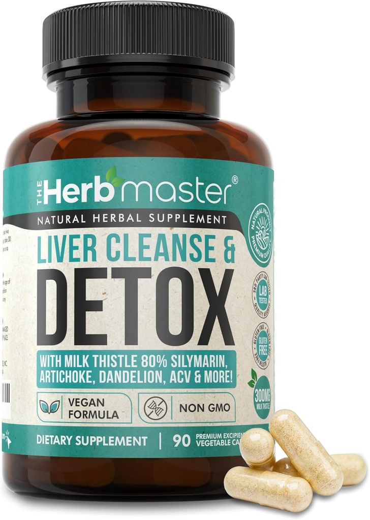Nora Ross Herbmaster Liver Cleanse Detox & Repair – 27-in-1 Herbal Liver Support Supplement for Men & Women – 우유 이틀 보충 w/Artichoke Extract, 콜린, 아연 및 다 델리 루트 – 45 서빙