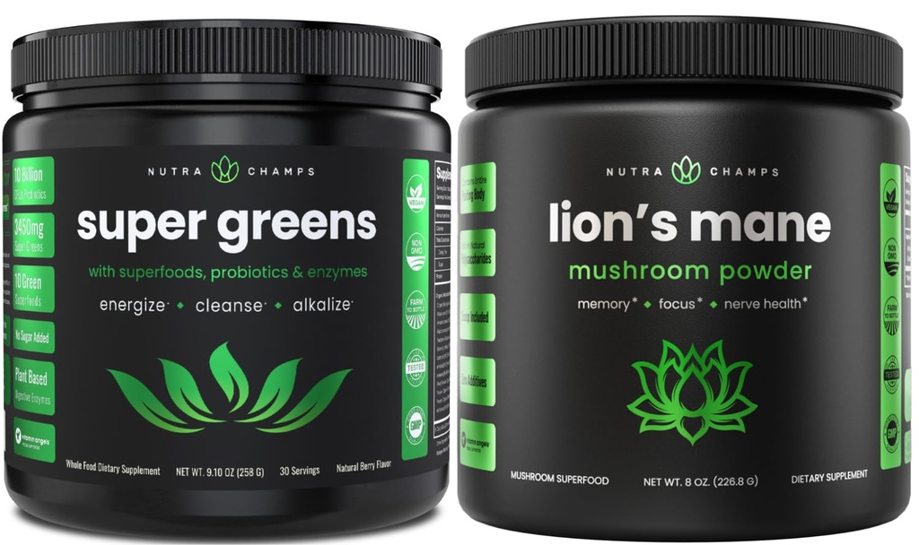 NutraChamps Greens 슈퍼 푸드 파우더 & 라이온스 맨 분말