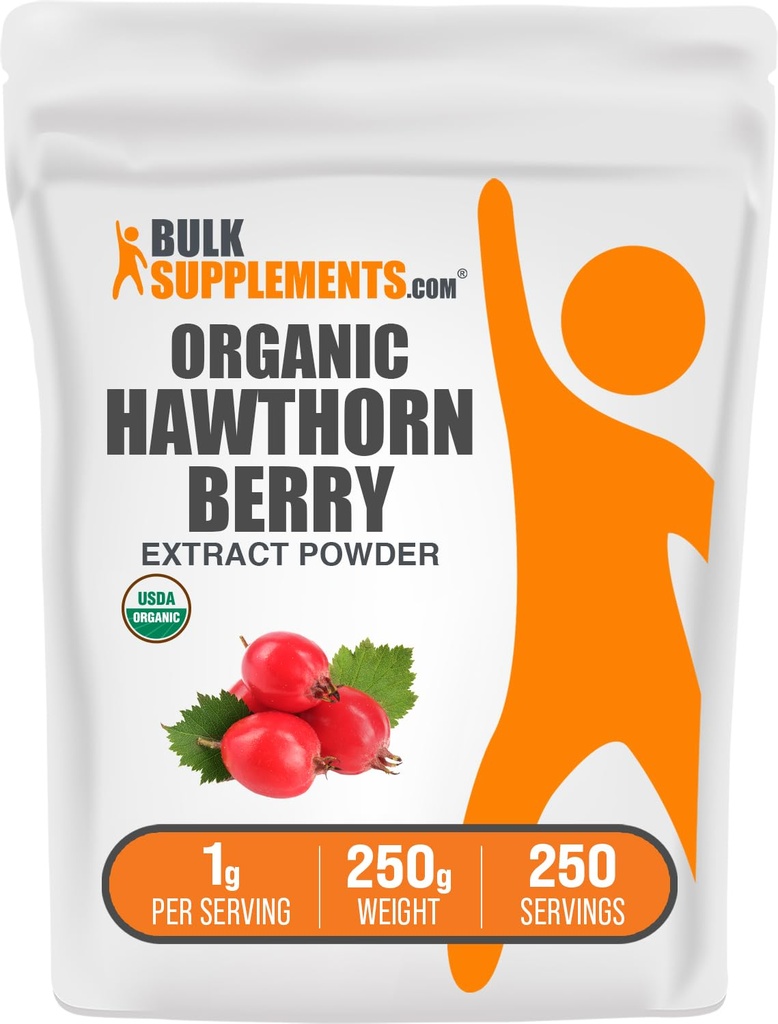 BulkSupplements.com 유기 호손 베리 추출 분말 - 호손 베리 보충 - 초본 & 글루텐 무료, 서빙 당 1g, 250g (8.8 온스) (팩 1)