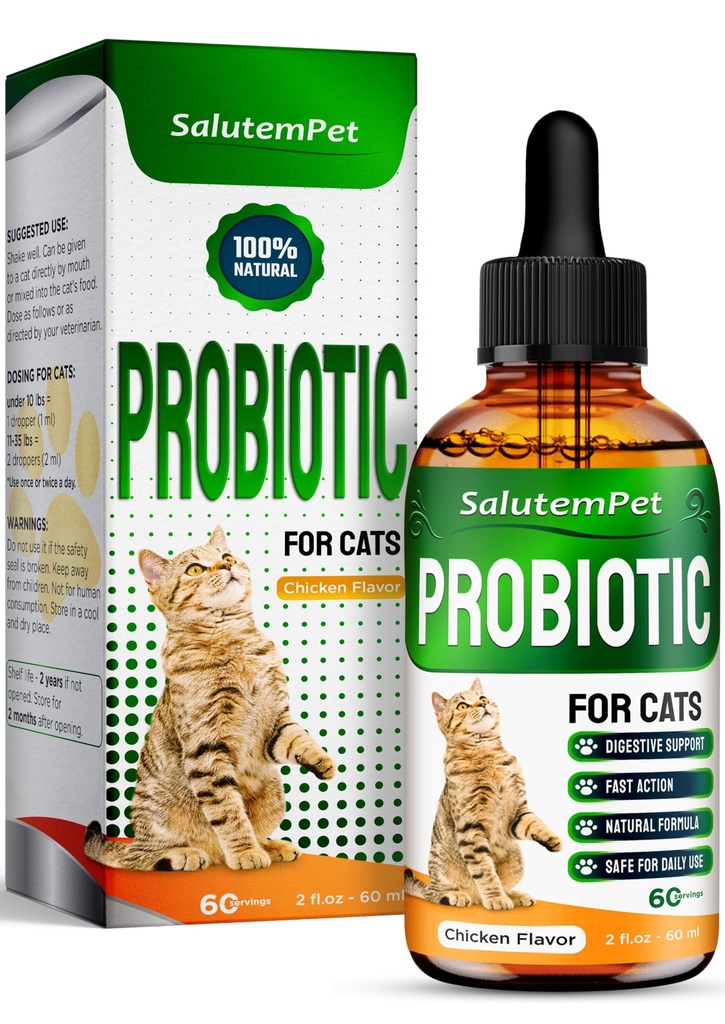소화 지원을위한 고양이를위한 Probiotics - 실내 고양이를위한 고양이 Probiotics는 Colic, Upset Stomachs, Diarrhea, Gas 및 Bloating에 도움이됩니다. Prebiotics + Pleasant Chicken flavor Inside - 2 Oz