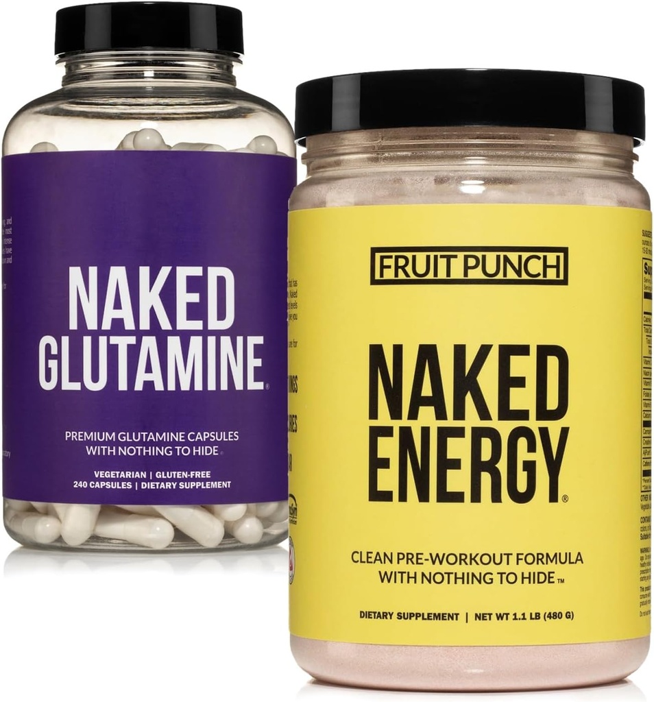 NAKED Vegan Energizing 근육 회복 뭉치 과일 펀치 에너지와 240 L 글루타민 캡슐, 1000mg