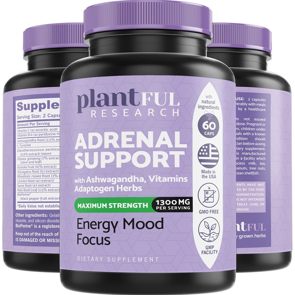 Adrenal 지원 & Cortisol 매니저 보충교재 │Ultra 높은 순수성 Adaptogens, Ashwagandha 추출물, 자연적인 에너지, 피로, 무드 Boost 비 GMO를 위한 Rhodiola Rosea 캡슐