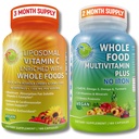 Liposomal 비타민 C 1500mg + 철 없이 전체적인 음식 Multivitamin - 유기 Acerola 버찌, Camu Camu & Enriched를 가진 에너지 & 면역 지원 뭉치 전체적인 음식 – 비 GMO의 청결한 상표
