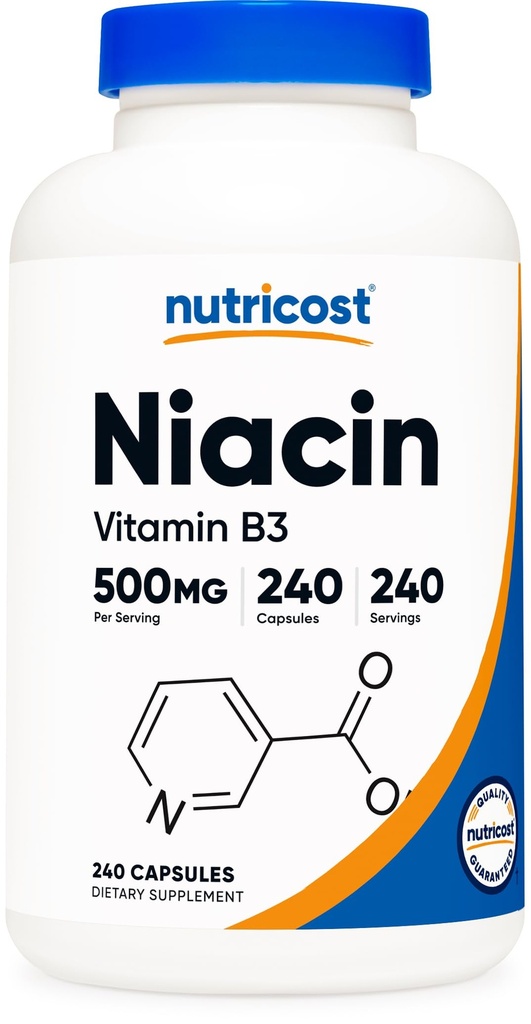 Nutricost Niacin (비타민 B3) 500mg, 240 캡슐 - Flushing, Non-GMO, 글루텐 무료