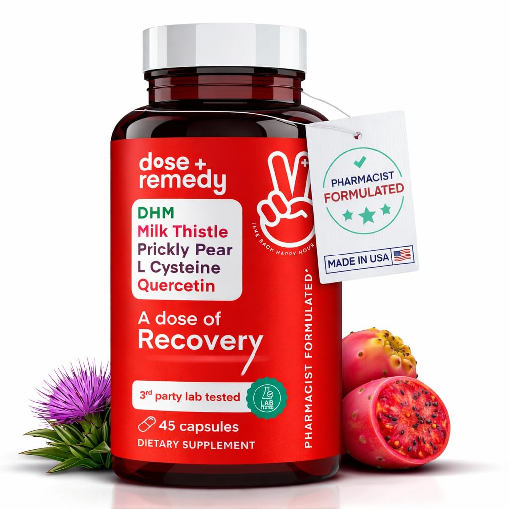 회복의 복용량|Liver Detox | 미국에서 제작 | USDA | 더 나은 모닝 복구 아시아 플러시 지원 | Dihydromyricetin DHM, Quercetin, 비타민 B, 우유 이틀, 플리커리 배, | (45 알약)