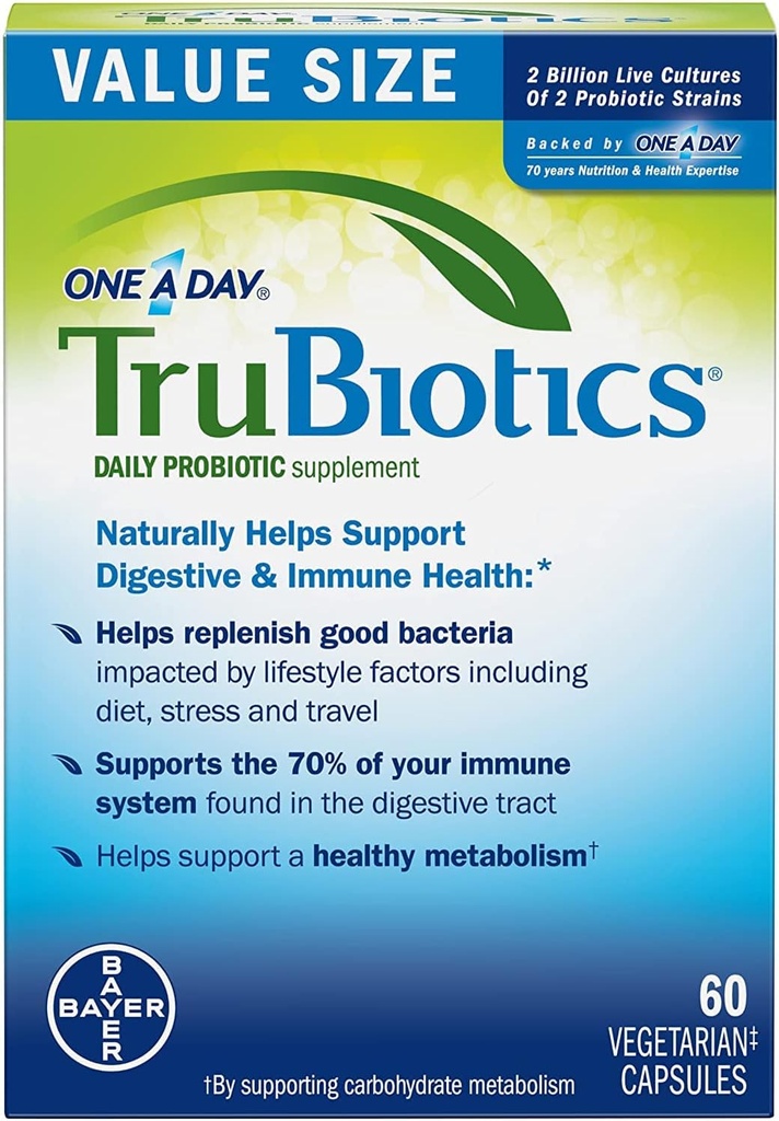 TruBiotics Daily Probiotics, 60 캡슐 - 글루텐 무료, Soy Free Digestive + Immune Health Support 남성과 여성을위한 보충