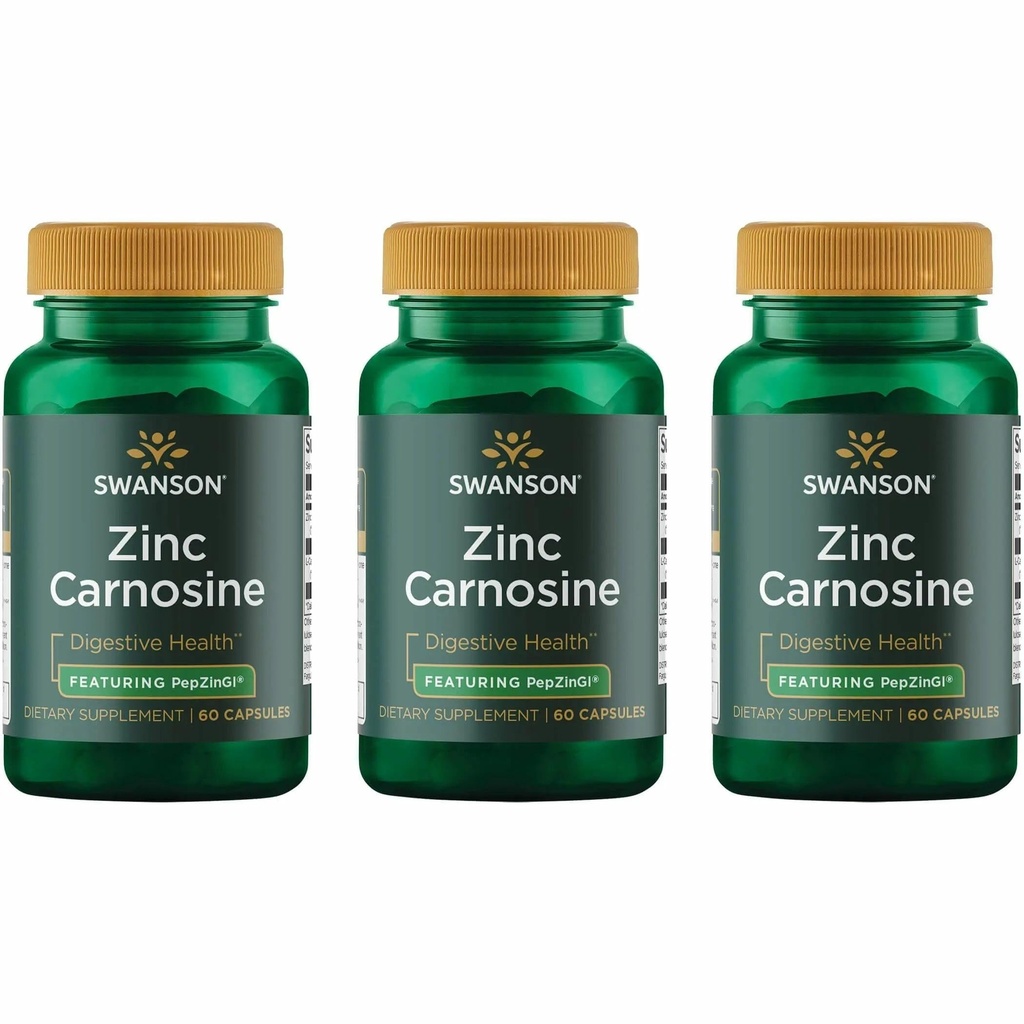 Swanson 아연 Carnosine (PepZin GI) - 천연 보충 가스 건강 및 소화 지원 촉진 - Stomach의 Microbial Balance 지원 - (60 캡슐) (3 팩)
