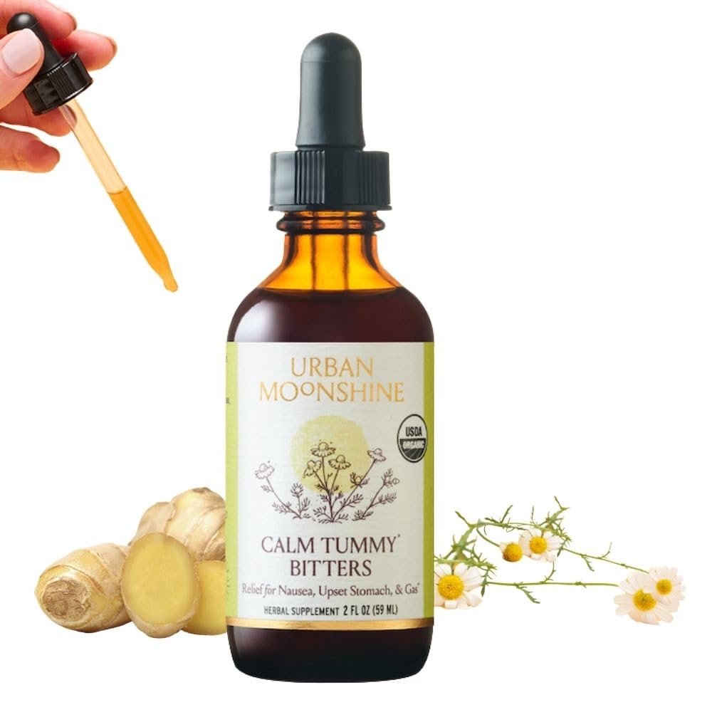 Urban Moonshine Calm Tummy Bitters - Nausea & Upset Stomach * - Bloating Relief * - Soothes Digestion * - Digestive Bitters - 글루텐 무료 초본 보충 - 2 Fl Oz