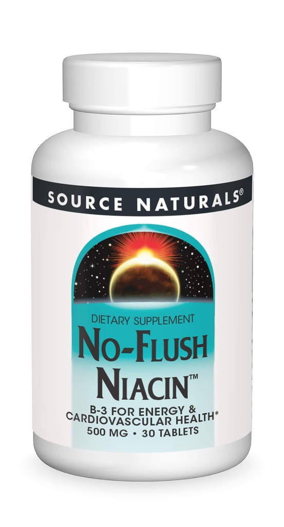 Source Naturals No-Flush Niacin, 에너지 및 심장 혈관 건강을위한 B-3 * 500 mg - 30 정제