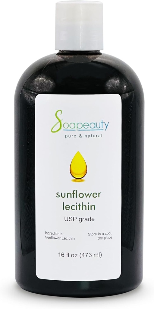 SUNFLOWER LECITHIN 액체 기름 | 찬 압박되는 불확실한 | USP 급료 Unbleached 100% 순수한 자연적인 해바라기 Lecithin 기름 | 피부 Moisturizer, 비누 만들기, 로션 | 16 fl oz