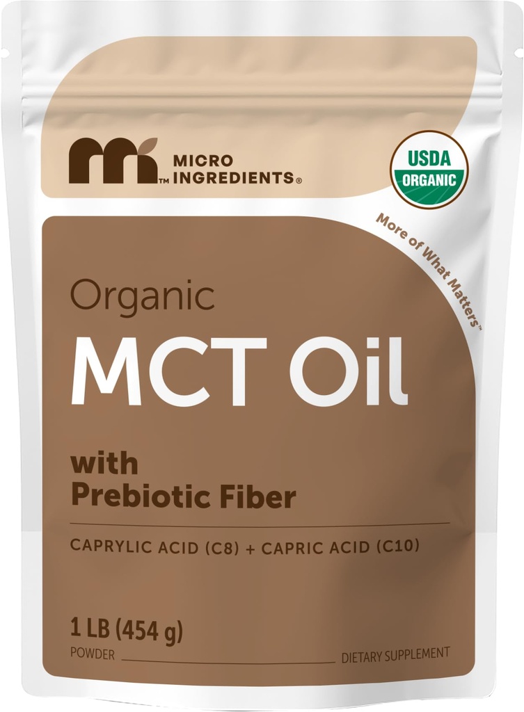 Prebiotic 섬유를 가진 유기 MCT 기름 분말, 1 파운드 (16 Ounce), 몸과 뇌를 위한 빠른 연료, 커피 크림, 아니 GMOs, Keto Diet, Vegan를 위한 C8 MCT 기름