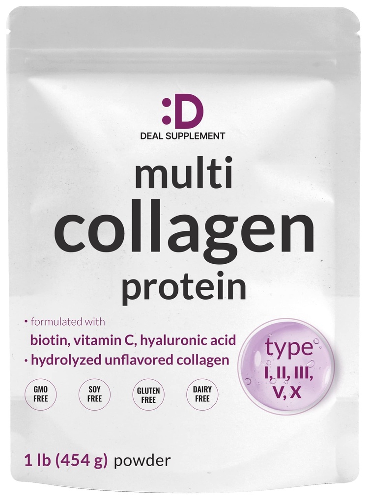 다 교원질 단백질 분말, 1Lb - 유형 I, II, III, V, Biotin 10000mcg, 비타민 C & Hyaluronic 산을 가진 X 교원질 펩티드 - 불쾌한 - Keto & Paleo 친절하고, 머리, 피부, 못 & 합동을 위해 중대한