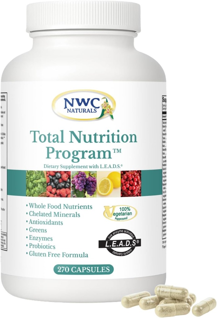 NWC 자연 총 영양 프로그램 Enzymes Plus Prebiotics 및 Probiotics 보충, 남성 및 여성을위한 완전한 케어, 채식 천연 식품 비타민, 270 캡슐