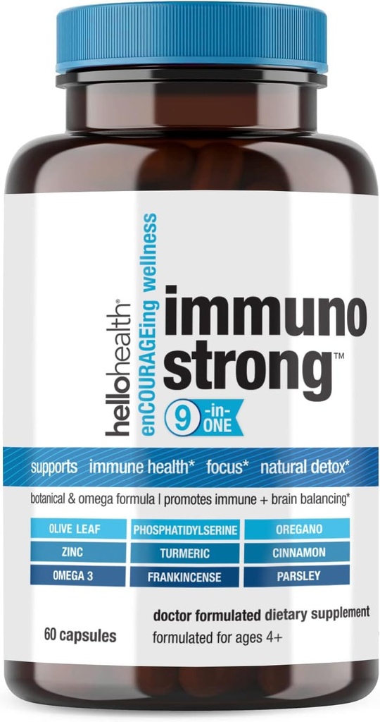 Immune 지원 보충교재 Immunostrong 10-in-1 면역성이 있는 비타민 Immune 승압기 Oregano, 올리브 잎, Soothing 산화 방지제 Omega 3, Turmeric Curcumin & 성인을 위한 아연 비타민 & 아이 -60 ct