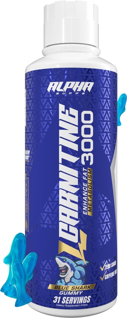 Alpha Supps L Carnitine Liquid 3000 | 남성 및 여성을위한 Stimulant-Free L-Carnitine 보충 | 사전 운동 에너지 부스트 및 근육 회복 | 제설 설탕, 지방 및 탄수화물 | 31 인분 (블루 거미)
