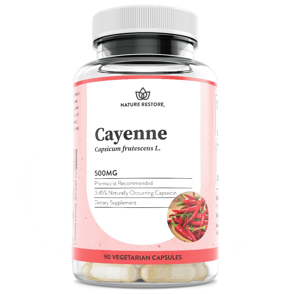 Nature Restore Cayenne Pepper Extract Supplement, 0.45 퍼센트 Capsaicin, 70,000 Scoville Heat Units, 90 캡슐, 미국에서 제조, Non-GMO & 글루텐 무료