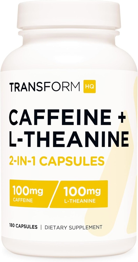 TransformHQ 카페인 & L-Theanine (100mg 각각) 180 모자 - 글루텐 자유로운, 비 GMO