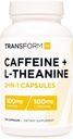 TransformHQ 카페인 & L-Theanine (100mg 각각) 180 모자 - 글루텐 자유로운, 비 GMO