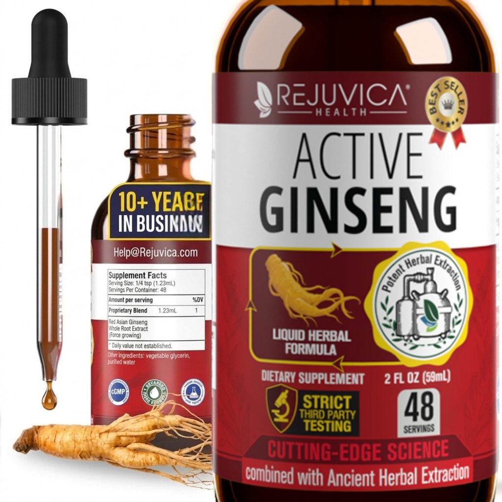 Active Ginseng Korean Red Panax Ginseng with Natural Ginsenosides - 2X 흡수를위한 모든 자연 고급 액체 솔루션 - 건강한 에너지, 활력, 계류 및 기타 지원
