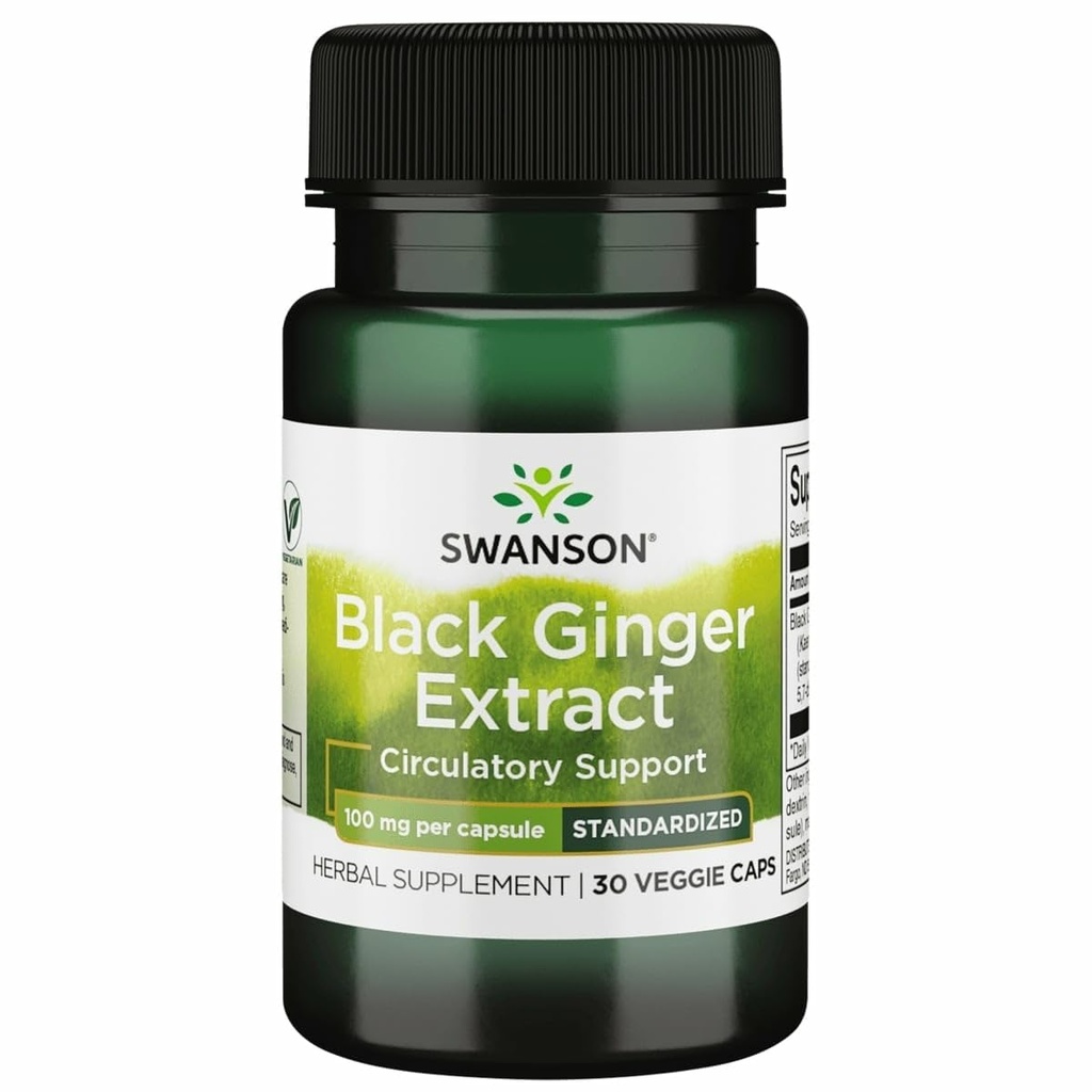 Swanson Black Ginger Extract - 건강한 혈액 순환 및 물리적 활력을 촉진합니다. 5 월 원조 심장 건강, 근육 조직 및 웰빙 - (30 Veggie 캡슐, 100mg 각) 1 팩