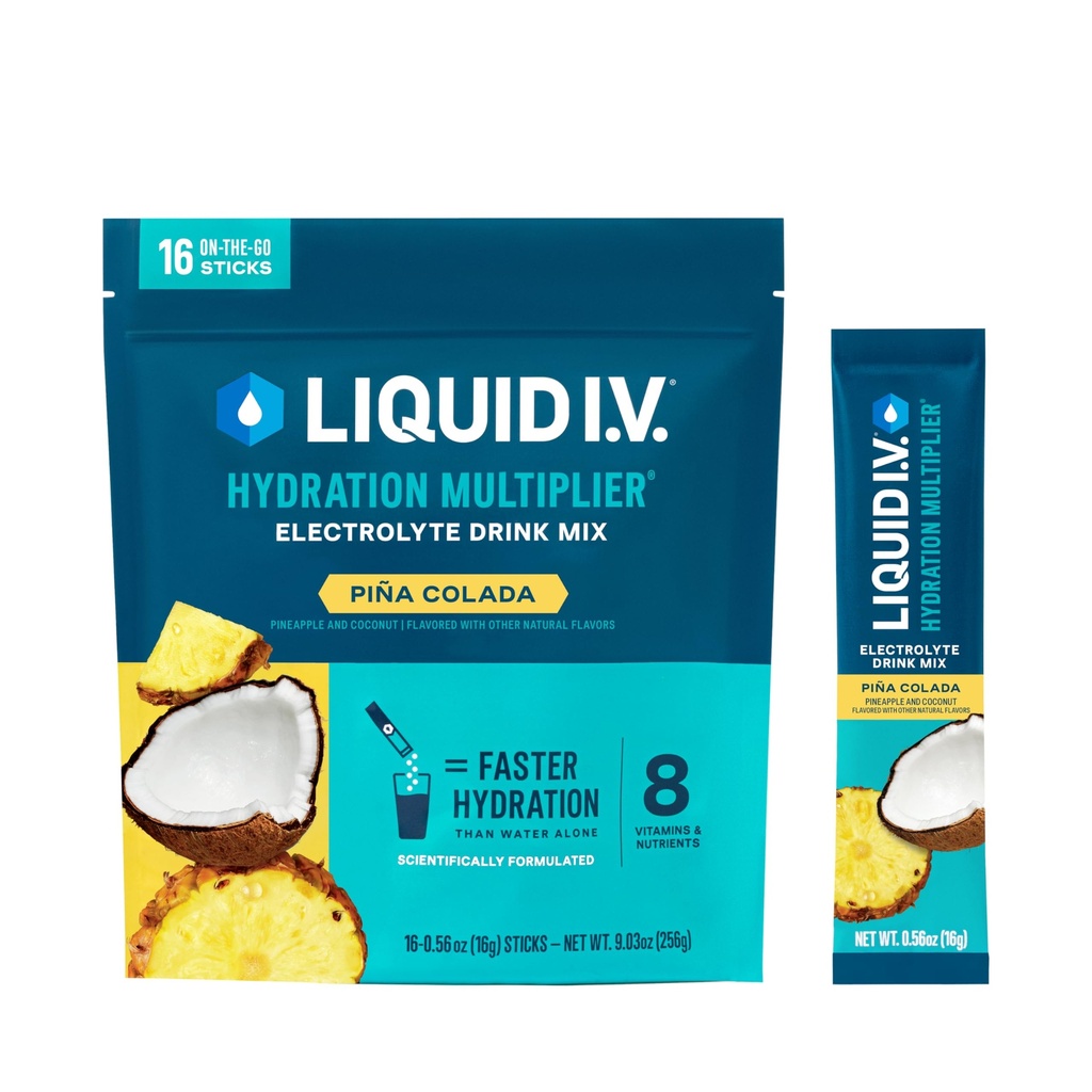 액체 I.V.® Hydration Multiplier - 피나 Colada | 일렉트로이트 파우더 음료 믹스 | 1 팩 (16 인분)