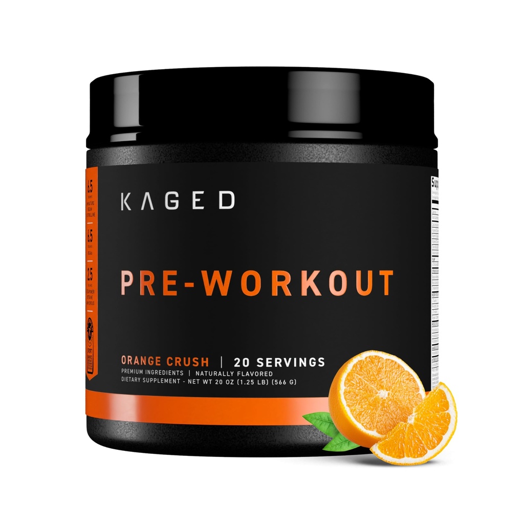 Kaged Original Pre Workout Powder | 오렌지 크러시 | Creatine, Beta Alanine, L-Citrulline, BCAA를 사용한 사전 운동 | 274 mg Organic Caffeine | 남성용 사전 보조제 | 20 인분
