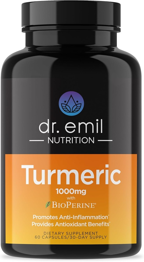 DR. EMIL NUTRITION 검은 후추 보충 심황 - 쉬운 흡수를위한 BioPerine과 심황 캡슐 - 1000mg 심황 보충, 60 캡슐