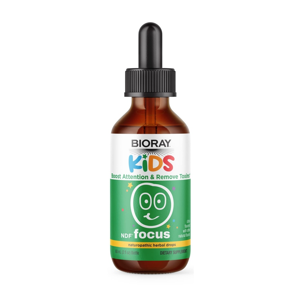 BIORAY Kids NDF Focus, Citrus - 2 fl oz - Cognitive Function을 지원하며 Clarity를 강화하고 Steady Energy Level을 홍보합니다 - Non-GMO, Vegetarian, 글루텐 무료 - 1-2 개월 공급