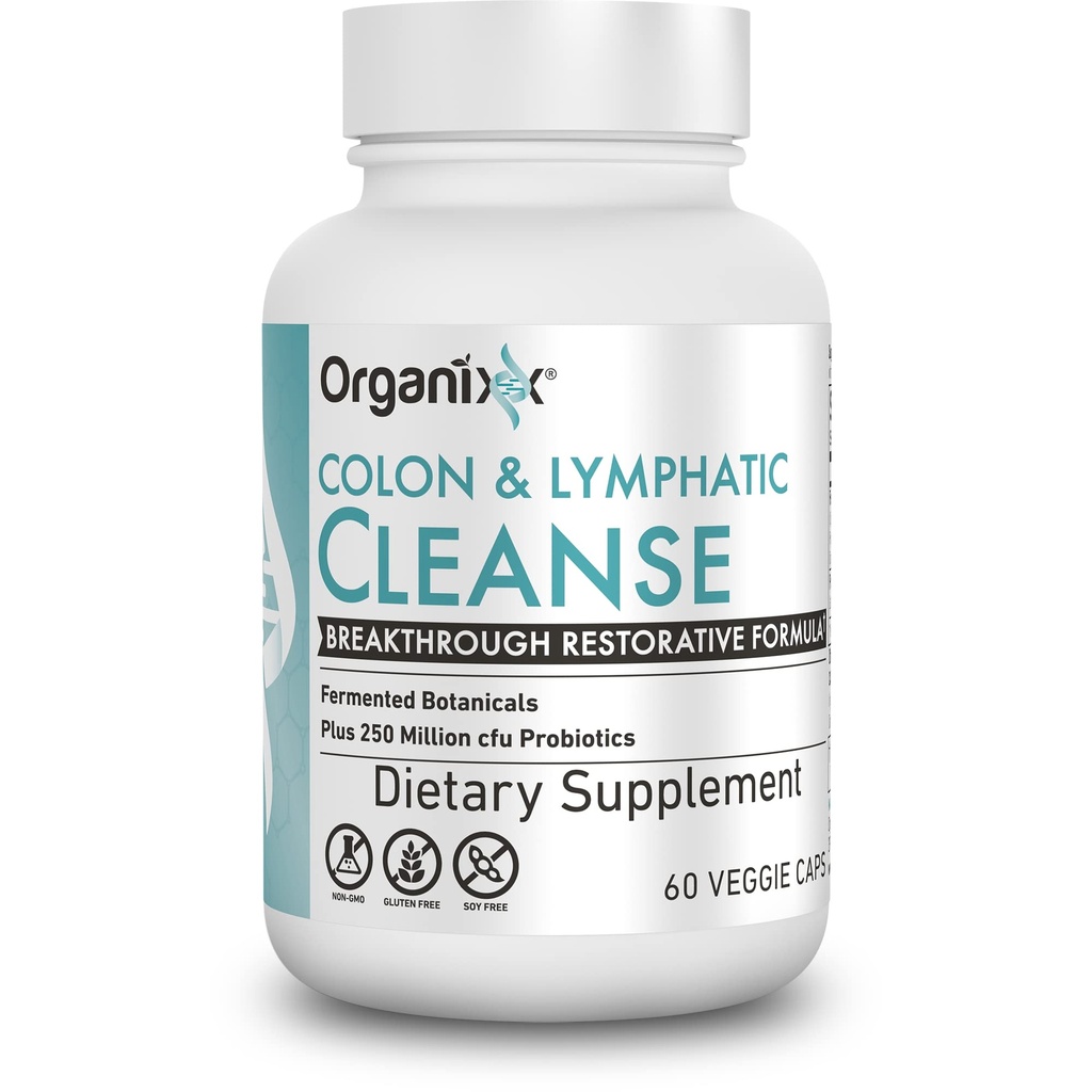 Organixx Lymphatic & Colon Cleanse 보충교재, Gut 건강, 소화 & 림프 지원, 글루텐 자유로운, 비 GMO, 60 채식 캡슐을 위한 250백만 CFU Probiotics