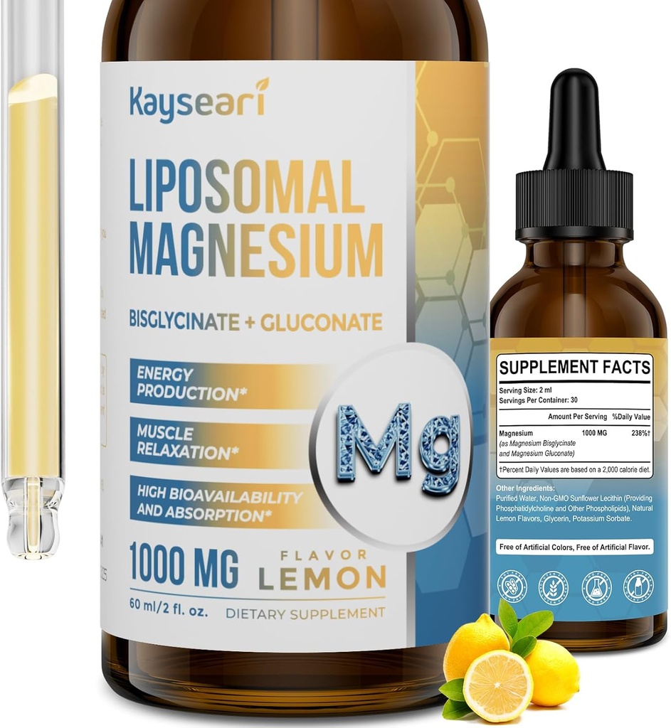 고강도 Liposomal 마그네슘 강하, 쉽게 마그네슘 Bisglycinate와 마그네슘 Gluconate의 킬레이트 모양, 60ML 레몬 맛을 내는 액체 하락을 흡수했습니다