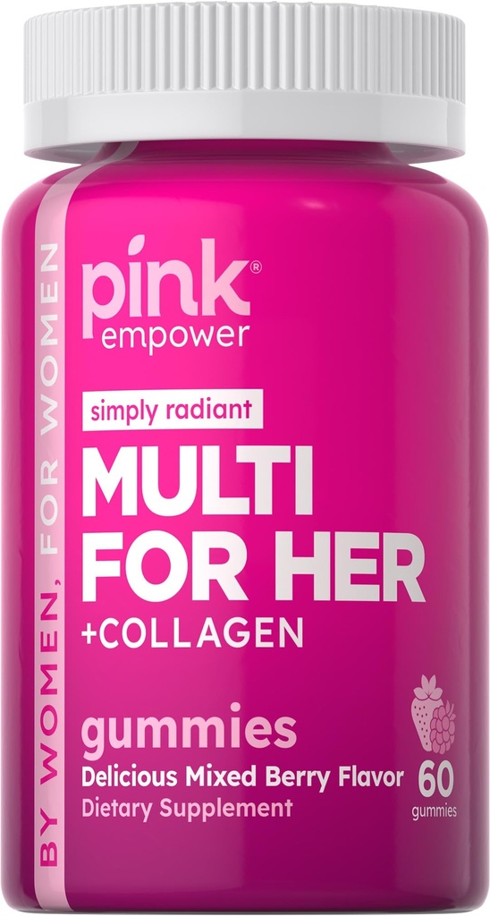 여성용 PINK Multivitamin Gummies | Non-GMO & Gluten Free | Plus Collagen & Biotin | 혼합 베리 맛