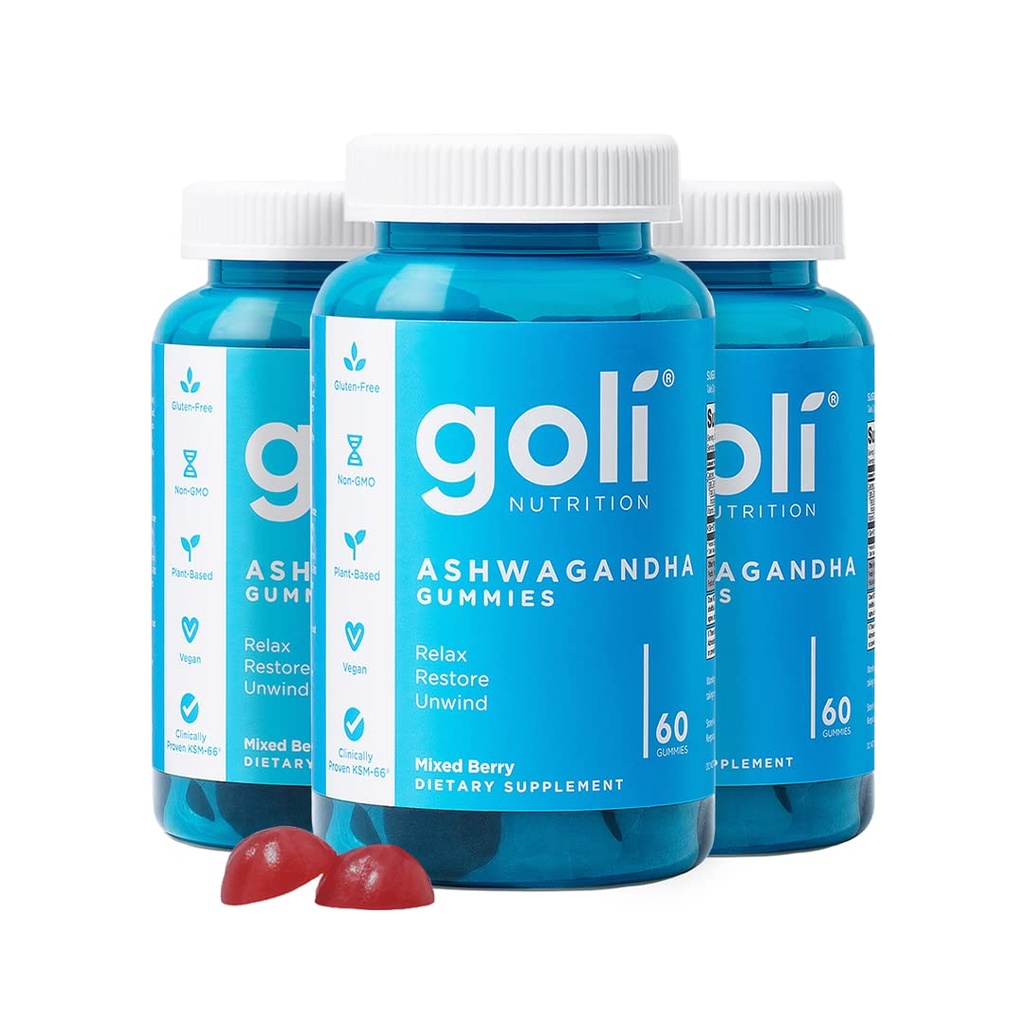 Goli Ashwagandha & Vitamin D Gummy - 180 Count - 혼합 Berry, KSM-66, Vegan, Plant based, Non-GMO, 글루텐 프리 & 젤라틴 무료 휴식. 관련 기사 Unwind, 3 팩