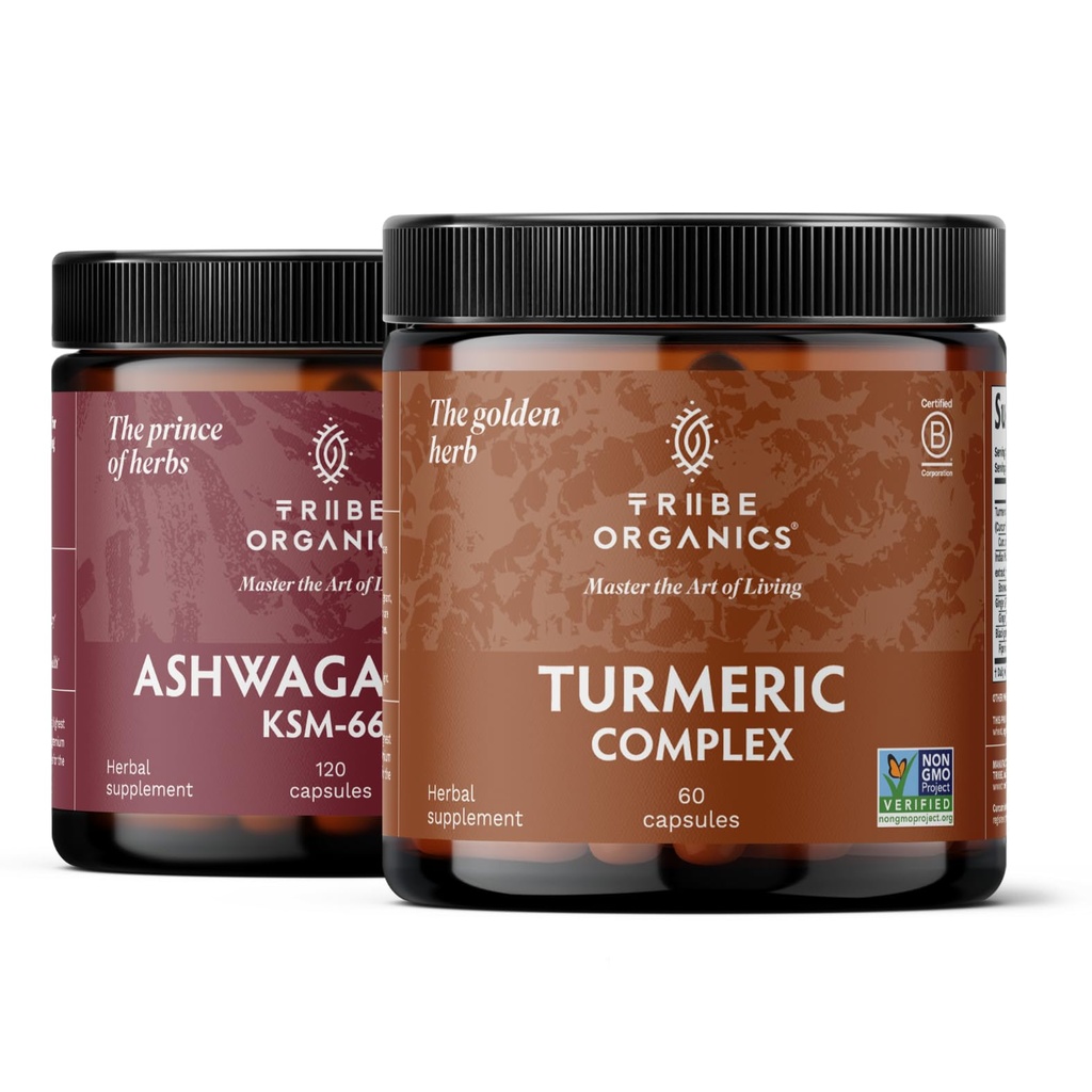 TRIBE ORGANICS 밸런스 듀오 - KSM-66 Ashwagandha 120ct + Turmeric Curcumin C3 Complex 120ct