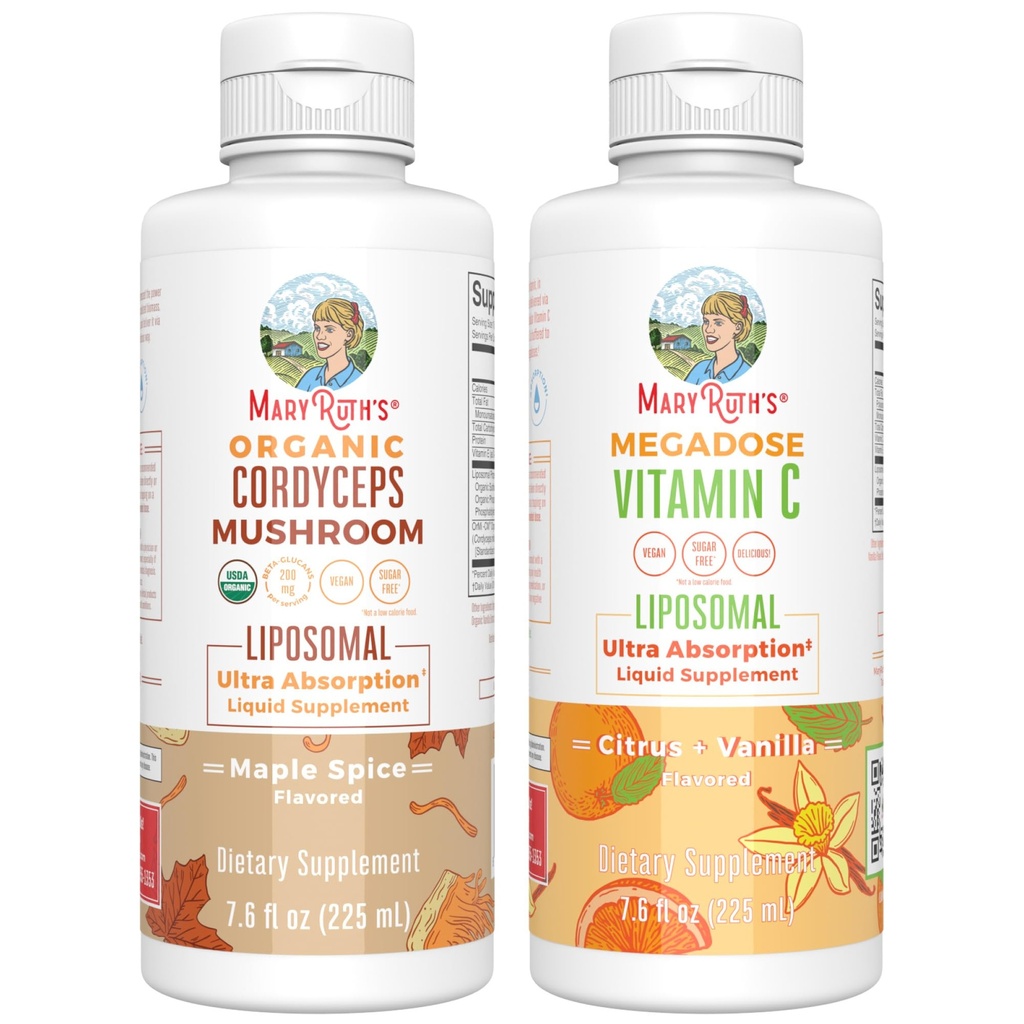 MaryRuth Organics Cordyceps Liposomal (Maple Spice) 및 비타민 C (Citrus & Vanilla) | Clean Label Project Verified® | 면역, 피부 및 전반적인 건강에 대한 비타민 | Vegan, Non-GMO, 글루텐 프리