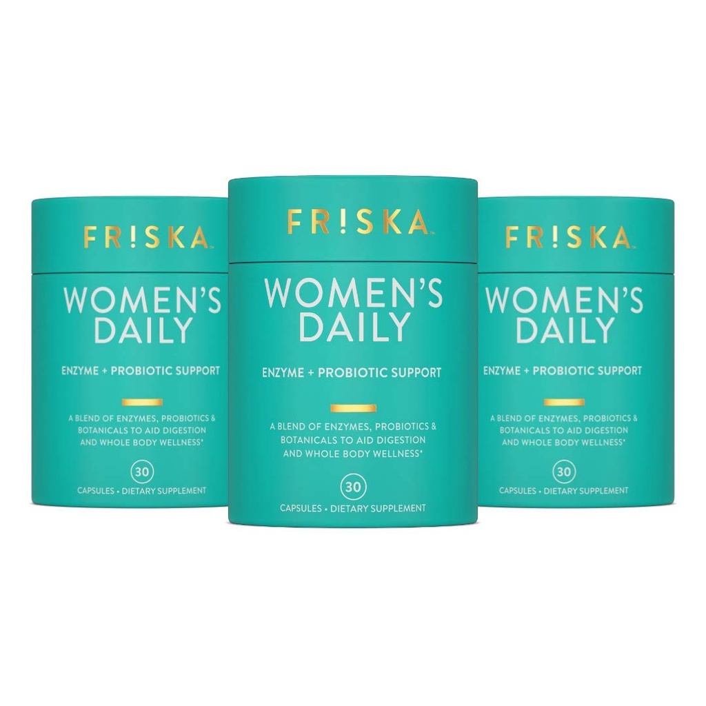 FRISKA Women’s Daily Digestive Enzyme and Probiotics Supplement, 여성 소화 건강을위한 고급 천연 지원, Fights Bloating, Eases Digestion, Nutrient 흡수 지원, 90 캡슐
