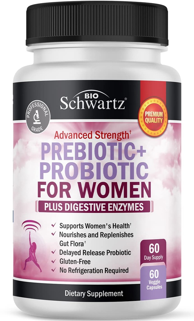 여성을위한 Prebiotics 및 Probiotics - 검은 코쉬와 레드 클로버와 Gut, 질 및 면역 건강 지원, 전체 식품 소화 효소 캡슐, Lactobacillus Probiotic 보충, 60 카운트