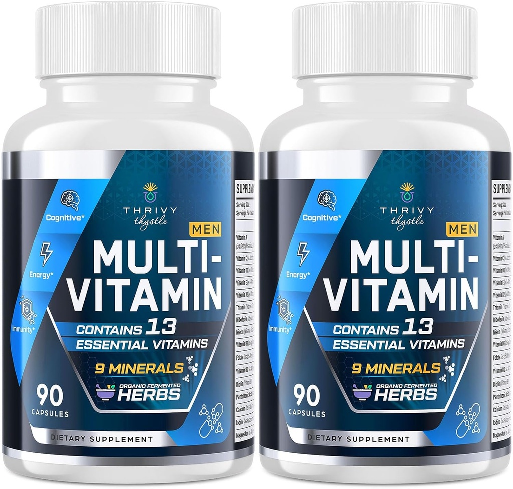 Men Multivitamins 50 Plus - Fermented Herbal Extracts & 43 Nutrients가있는 남성을위한 일일 멀티 비타민 지원 메모리 및 두뇌, 에너지, 뼈 건강 (2 팩)