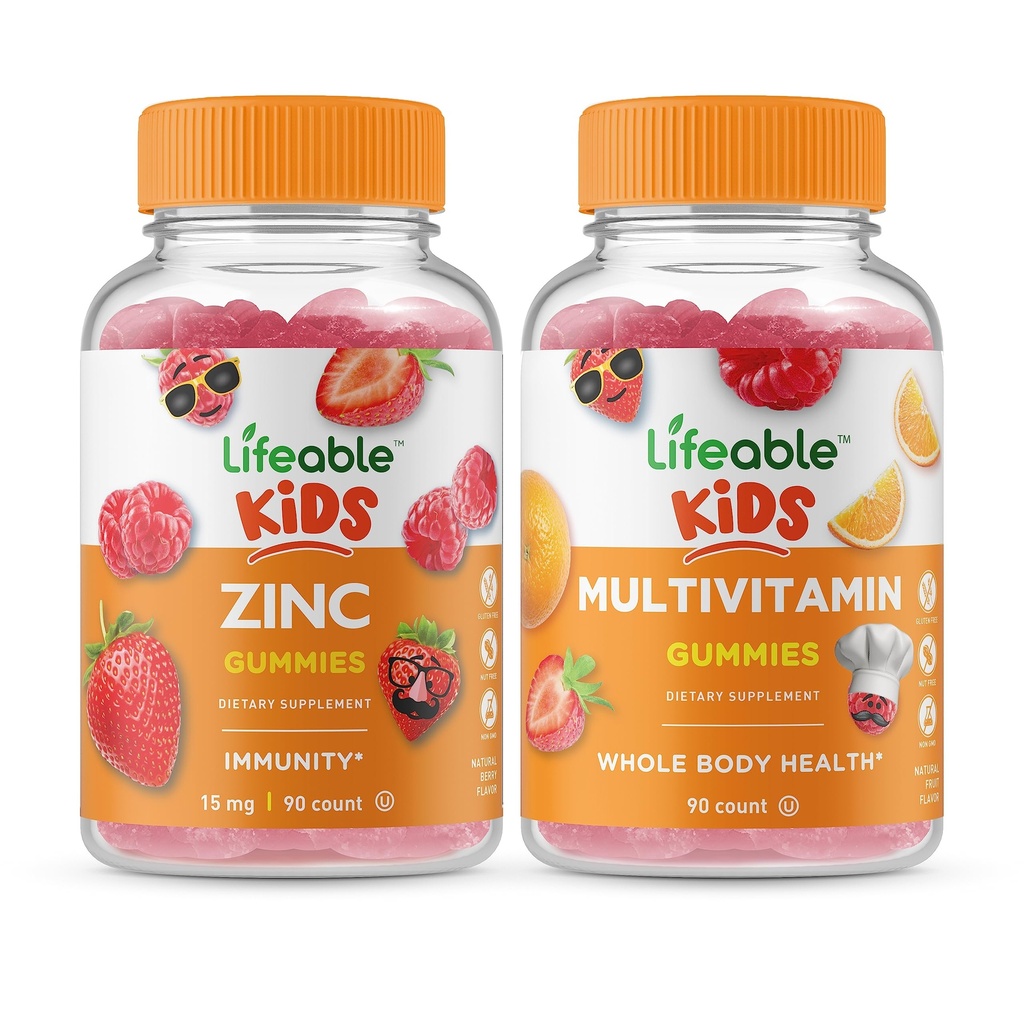 Lifeable 아연 어린이 + Multivitamin 어린이, Gummies 번들 - 훌륭한 타스팅, 비타민 보충, 글루텐 무료, GMO 무료, Chewable Gummy