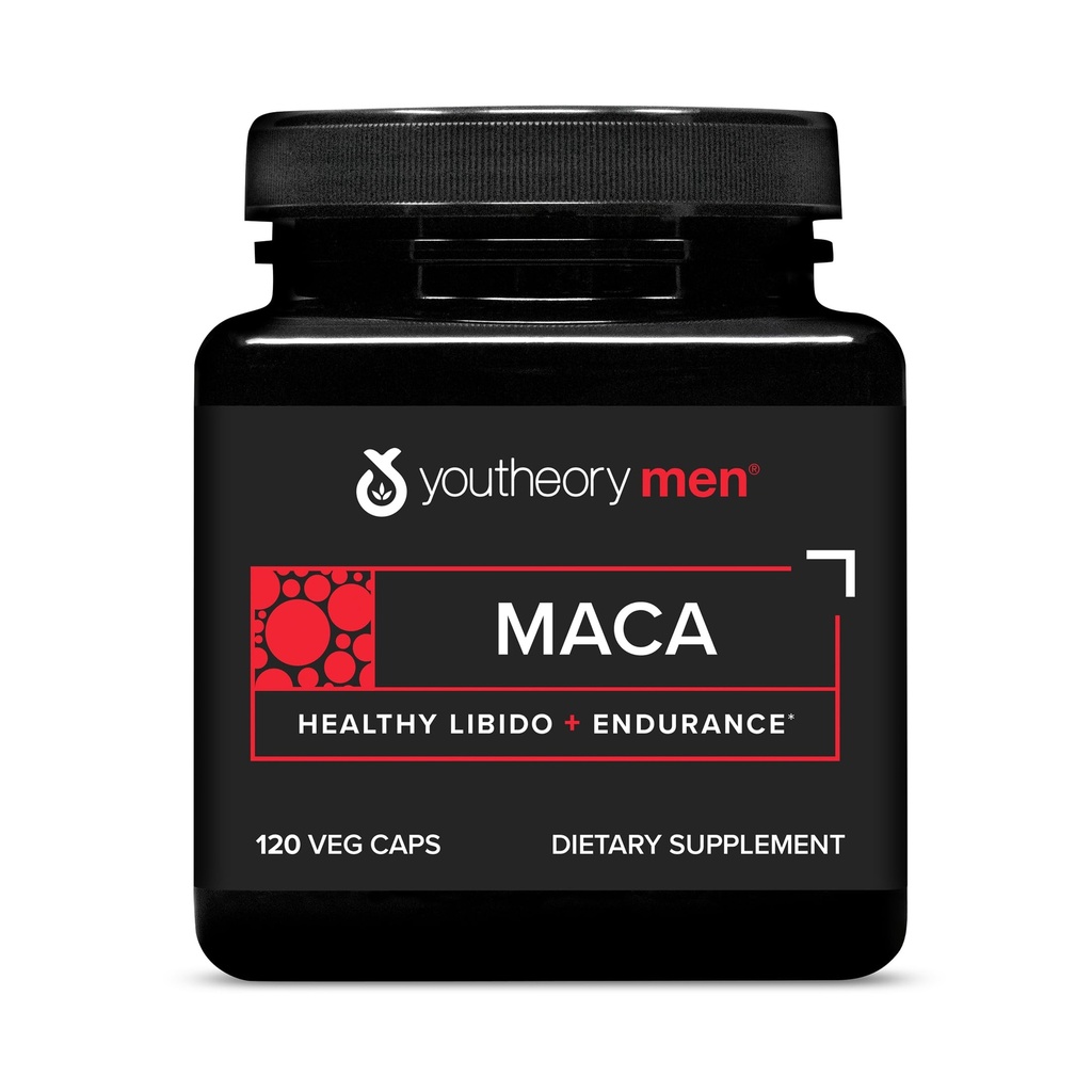 Youtheory Men's Maca - 남성을위한 Vegan Maca 보충 - 에너지, 체력 및 지구력 * - 낙농, 콩 및 글루텐 무료 - 120 식물성 캡슐