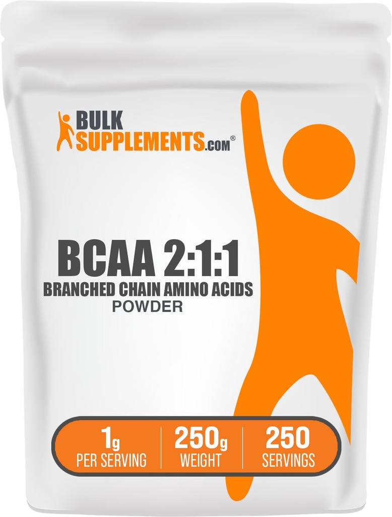 BulkSupplements.com BCAA 2 : 1 파우더 - 분기 된 사슬 아미노산, BCAAs 아미노산 분말 - 무화 및 글루텐 무료, 서빙 당 1g, 250g (8.8 oz) (팩 1)