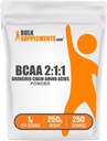BulkSupplements.com BCAA 2 : 1 파우더 - 분기 된 사슬 아미노산, BCAAs 아미노산 분말 - 무화 및 글루텐 무료, 서빙 당 1g, 250g (8.8 oz) (팩 1)