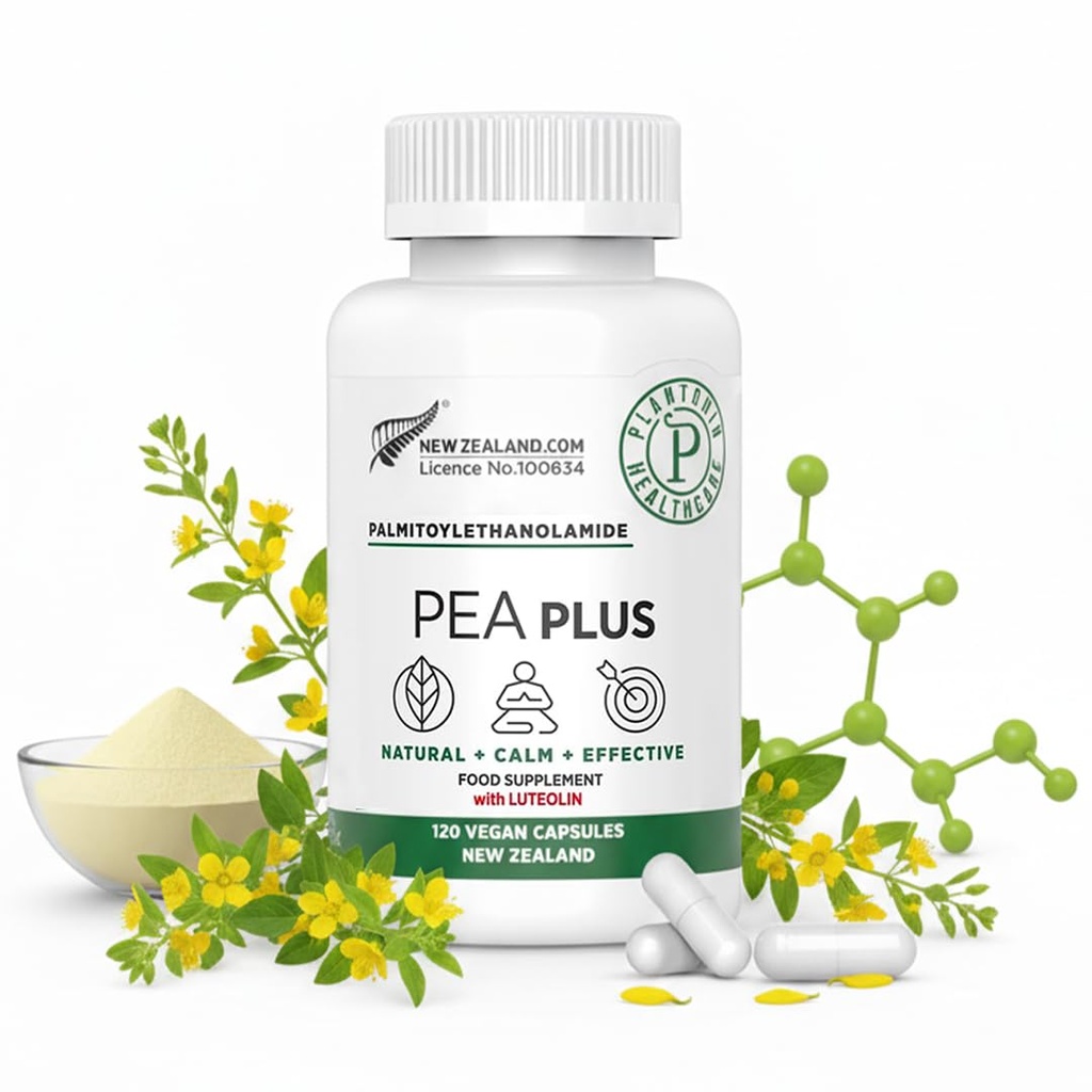 뉴질랜드 - Palmitoylethanolamide 600mg + Luteolin - Micronized Pea 보충제 - 120 Vegan 캡슐